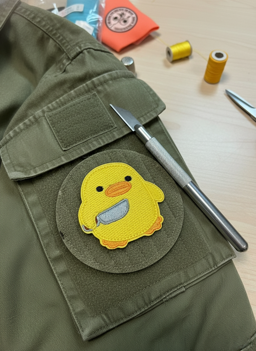 Duck patch with hook-and-loop knife