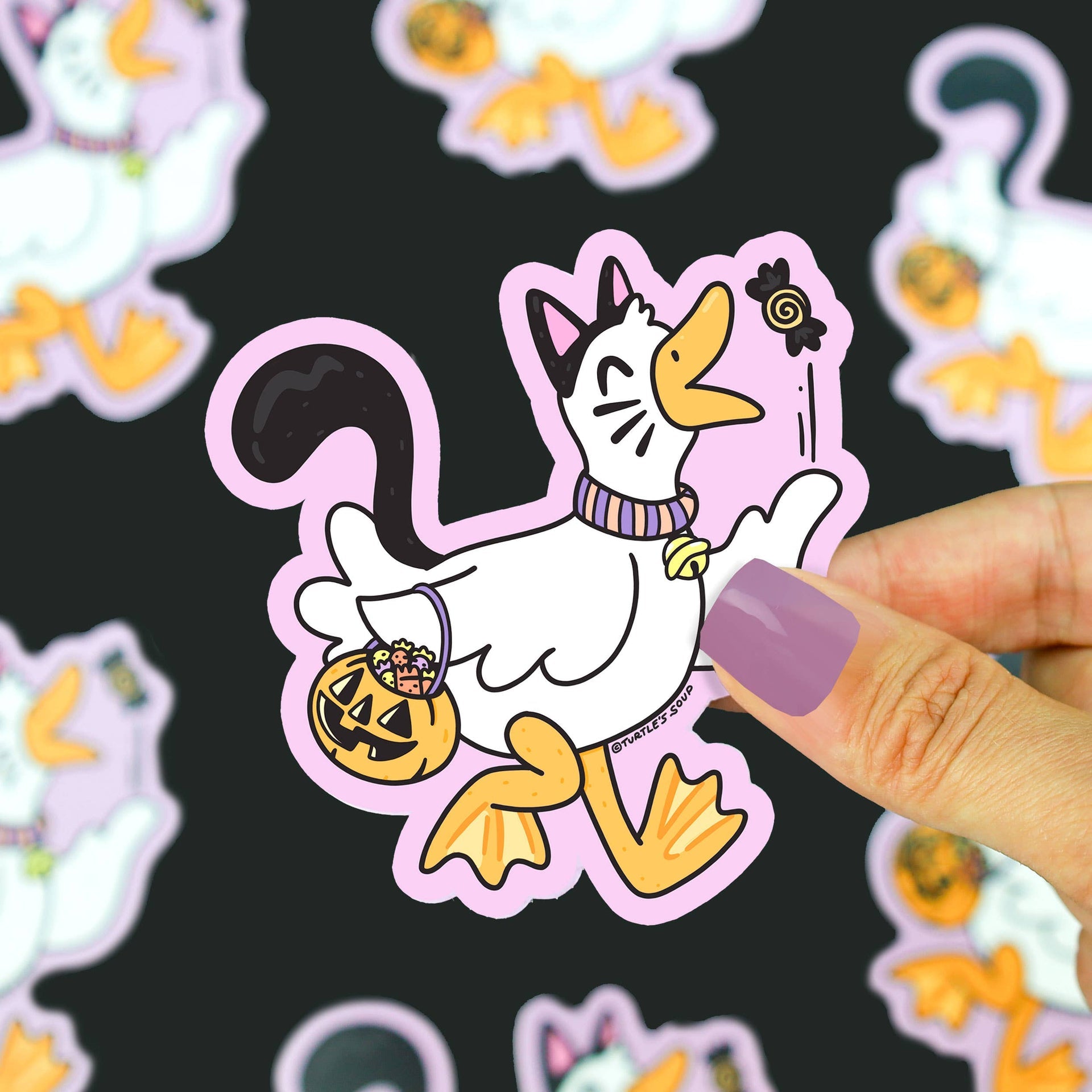 Autocollant Canard en Costume d'Halloween Chat
