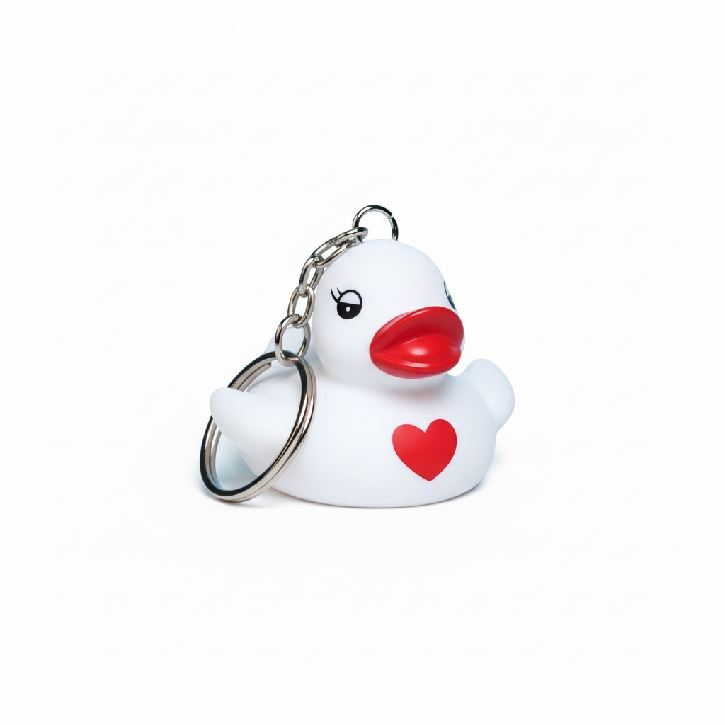 White Duck Red Heart Key Ring