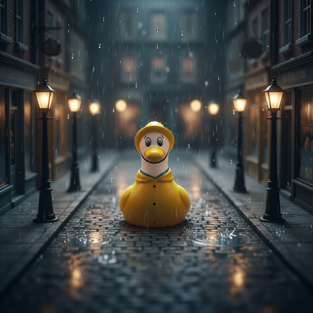 Möwe im gelben Regenmantel