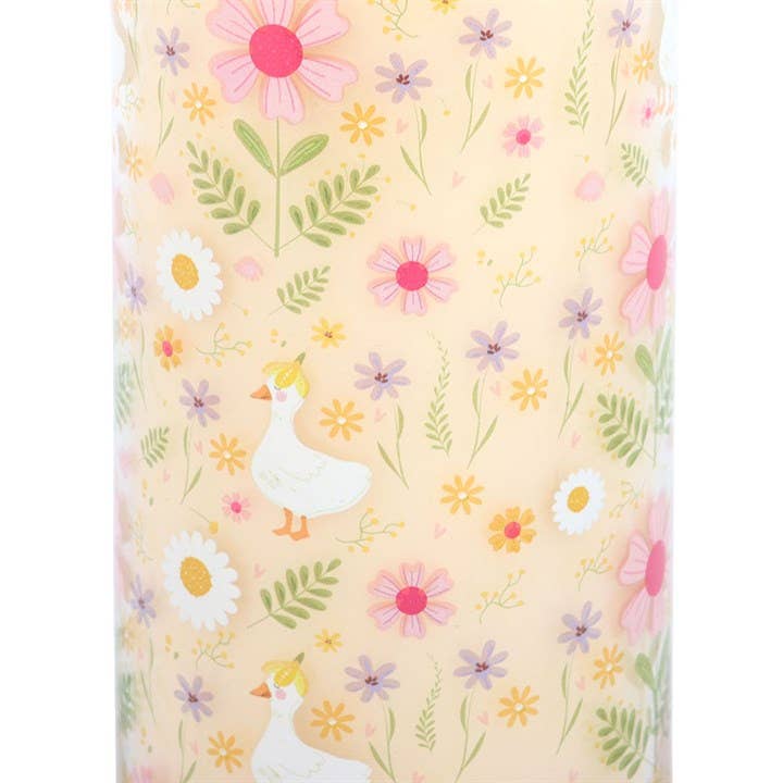 Vanilla Pillar Candle with Duck and Daisy Pattern
