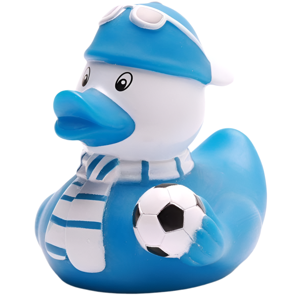 Blaue Fußballfan-Ente