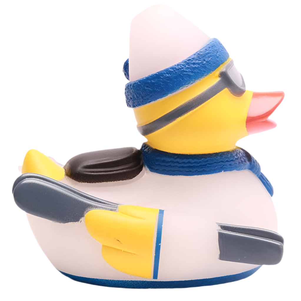 Blaue Skifahrer-Ente