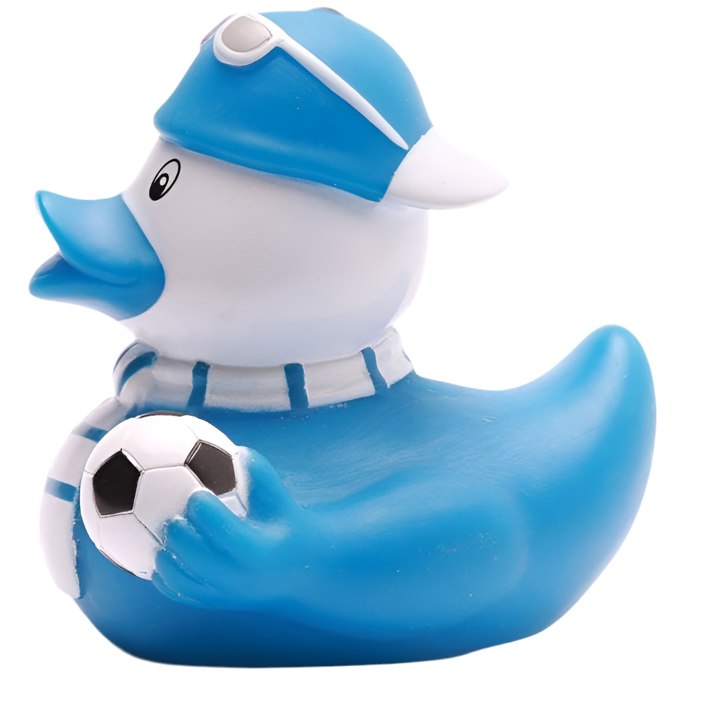 Blaue Fußballfan-Ente