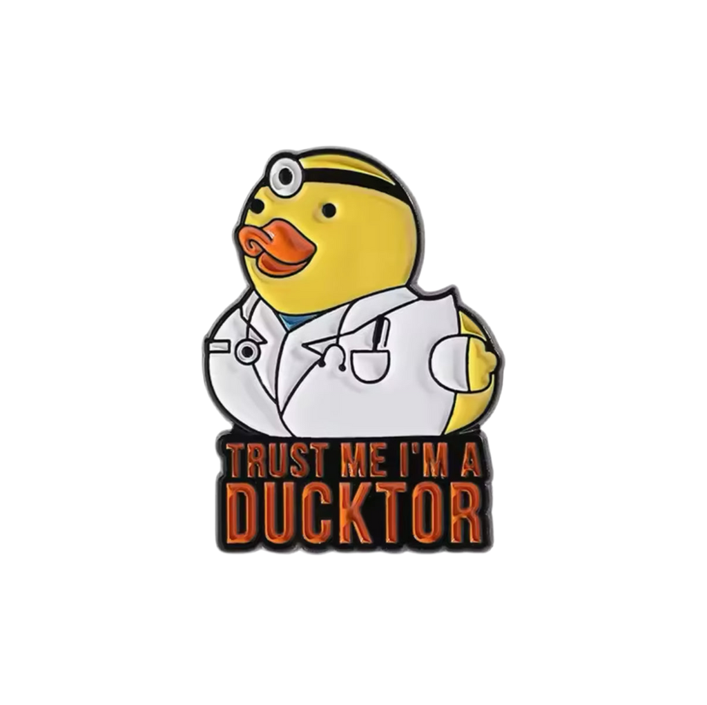 Gelbe Enten-Anstecknadel „Vertrau mir, ich bin Ducktor“