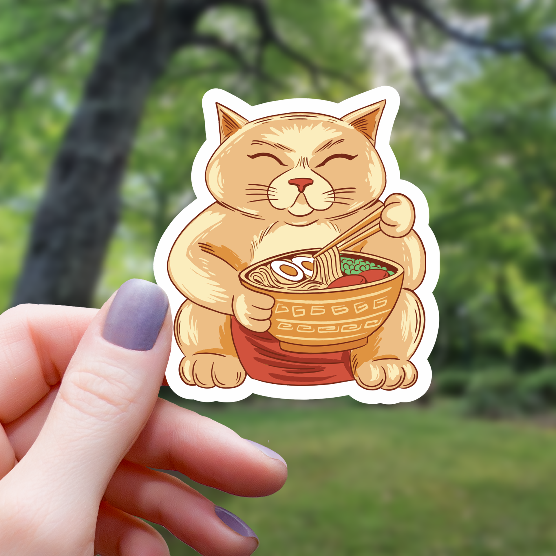 Autocollant Chat Chanceux Bol de Ramen