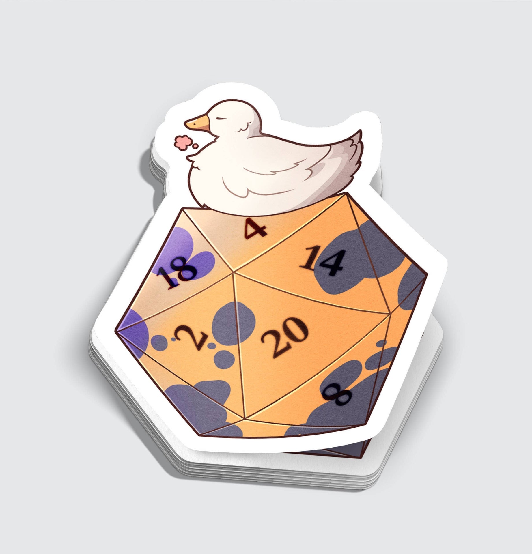 Duck Sitting on Polyhedral D20 Sticker