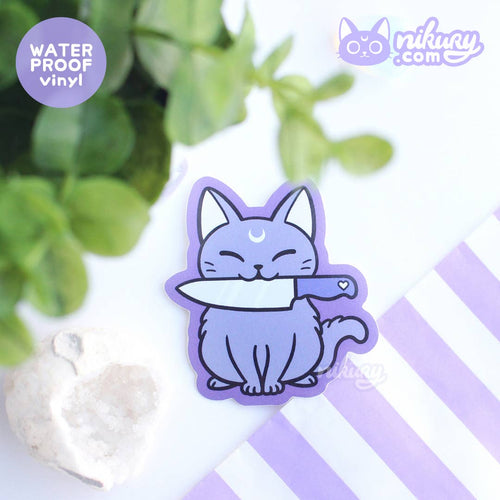 Aufkleber Katze mit Messer Black Meowgic