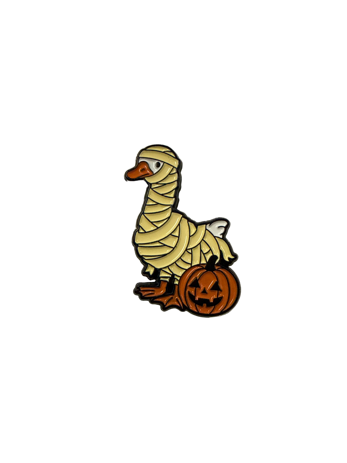 Halloween-Anstecknadel mit weißer Entenmumie