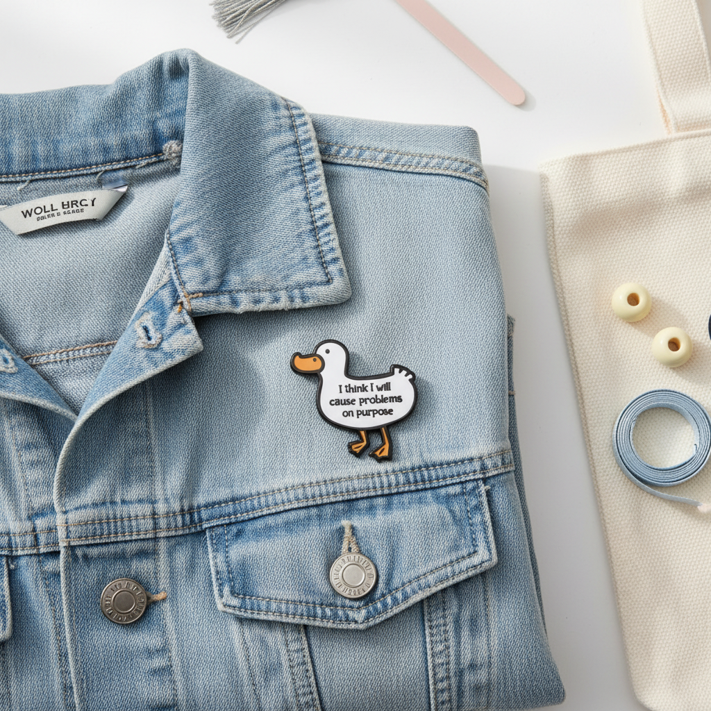 Weiße Enten-Anstecknadel „Ich glaube, ich werde absichtlich Probleme verursachen“