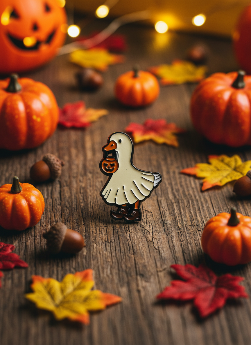 Halloween-Geister-Anstecknadel mit weißer Ente