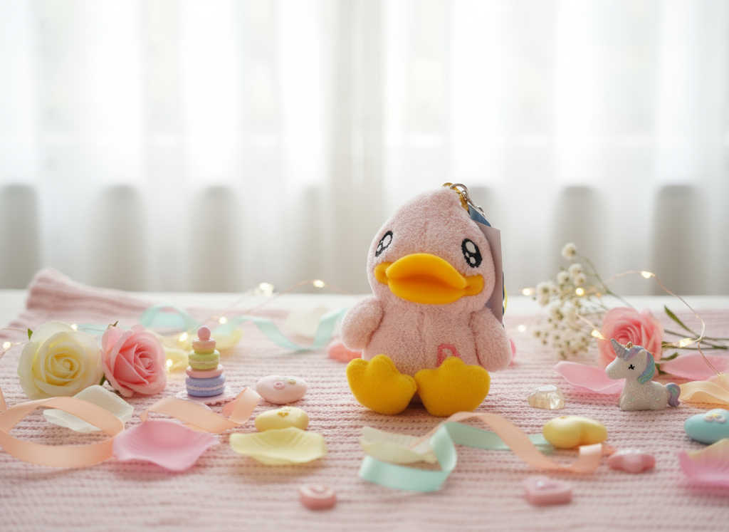 Pink plush duck keychain