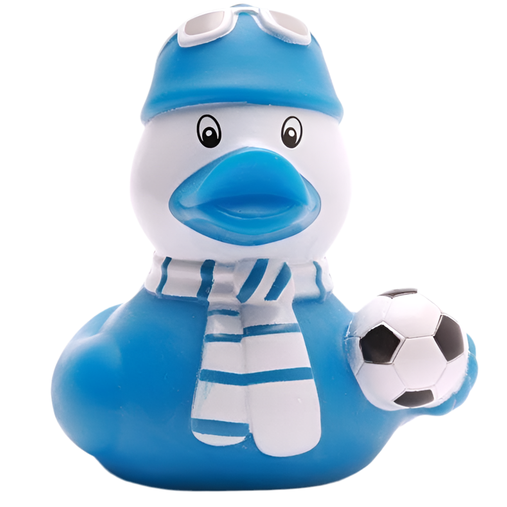 Blaue Fußballfan-Ente