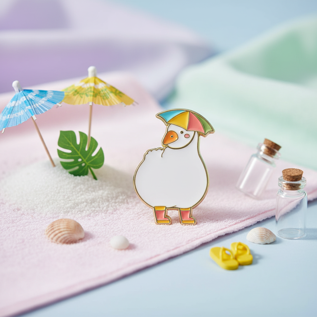 Weiße Ente Regenschirm Hut Pin