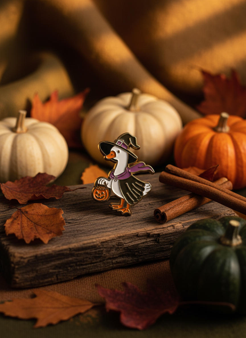 Weiße Ente Halloween Hexen-Anstecknadel