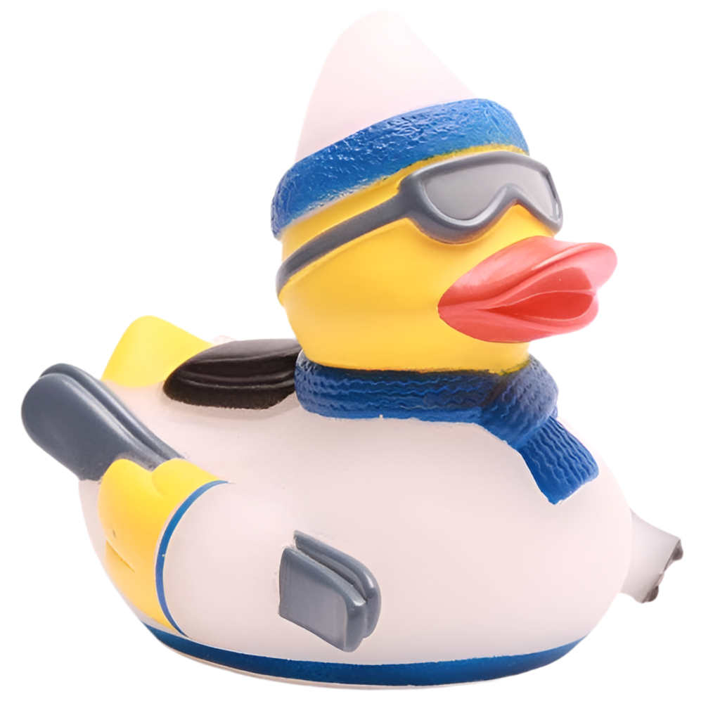 Blaue Skifahrer-Ente