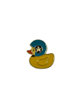 Gelbe Enten-Anstecknadel mit Motorradhelm