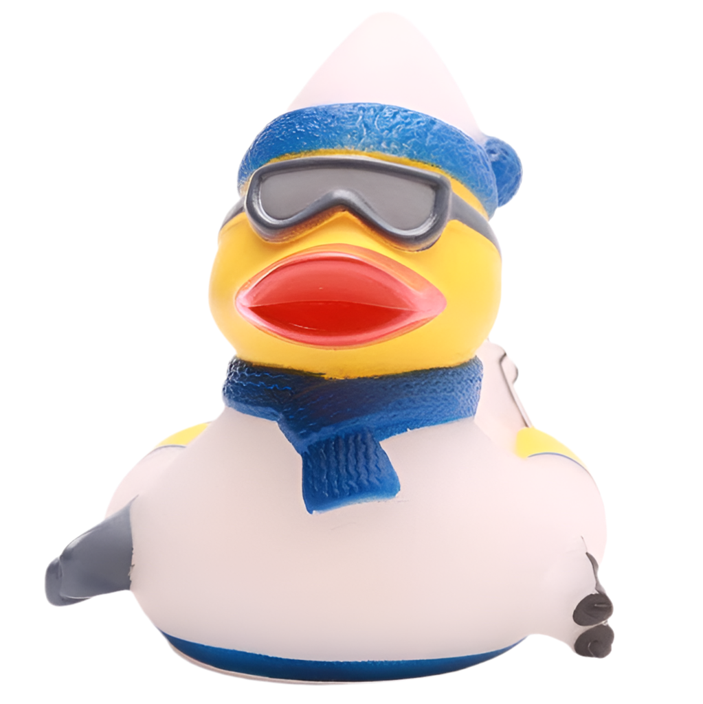 Blaue Skifahrer-Ente