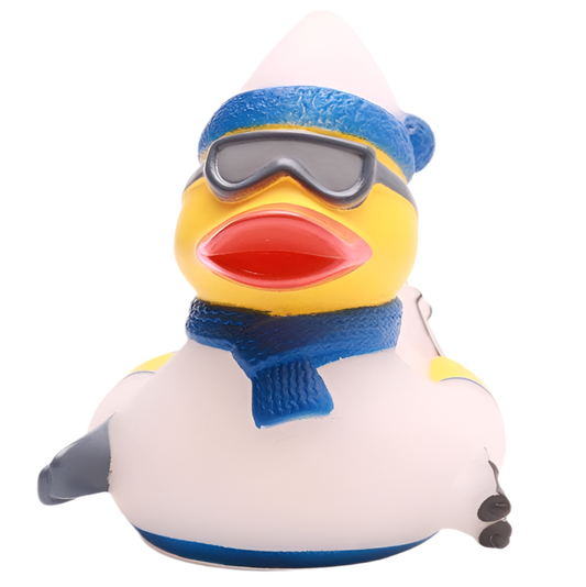 Blaue Skifahrer-Ente