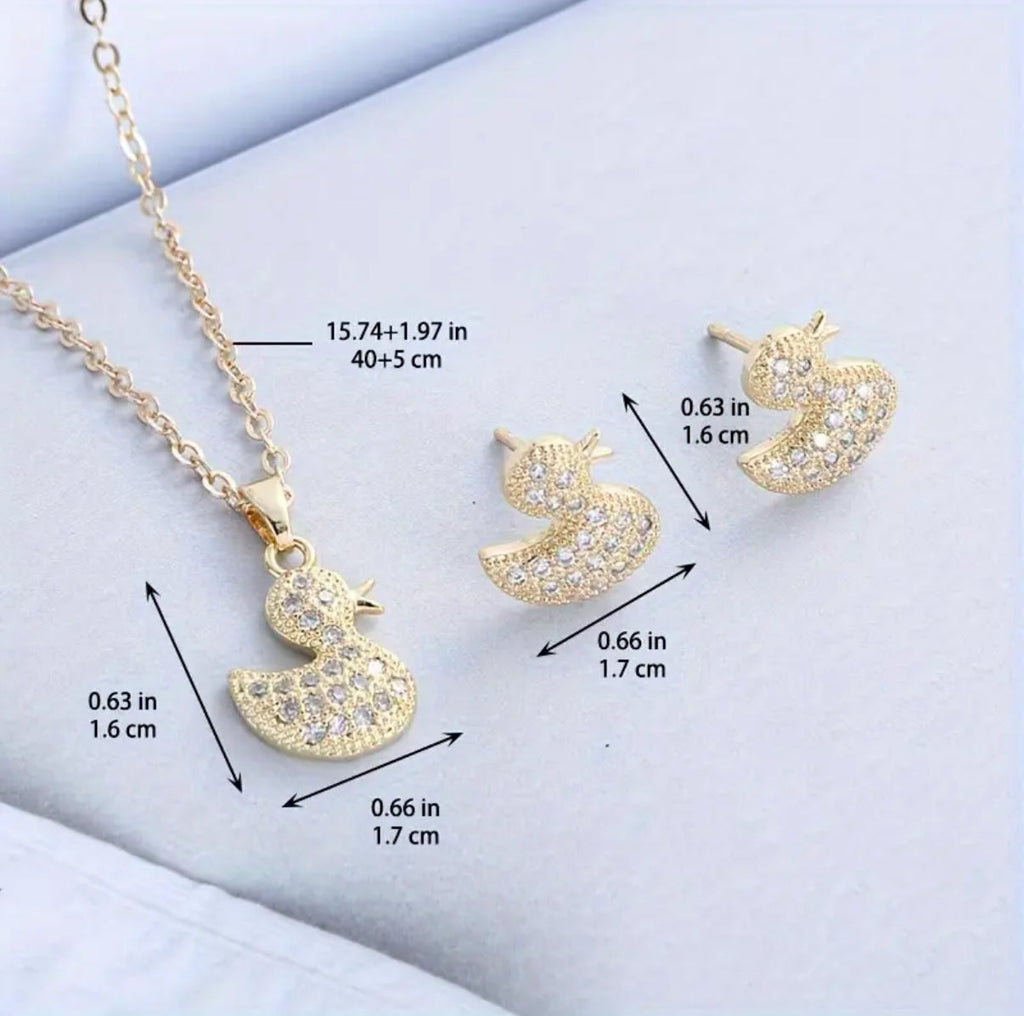 Matching Set of Necklace with Pendant and Duck Earrings