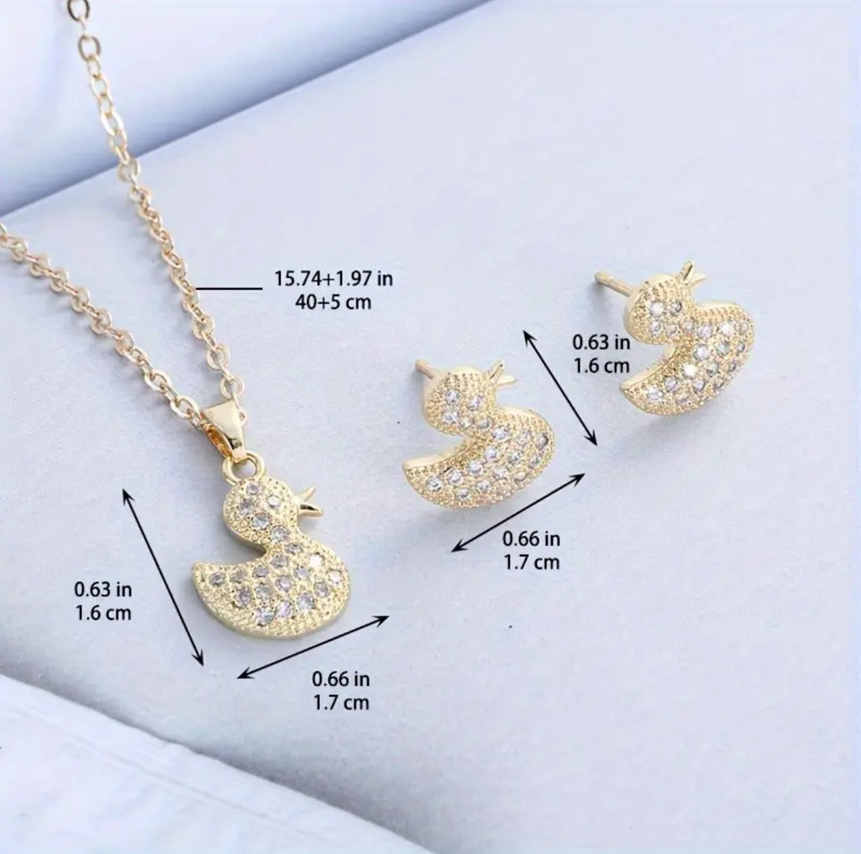 Matching Set of Necklace with Pendant and Duck Earrings