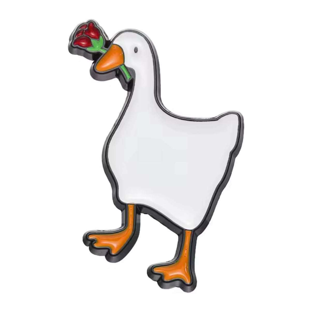 Weiße Ente mit Rosen-Anstecker