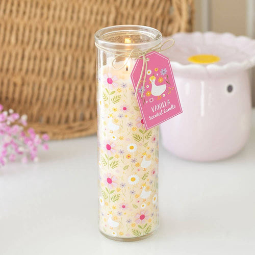 Vanilla Pillar Candle with Duck and Daisy Pattern