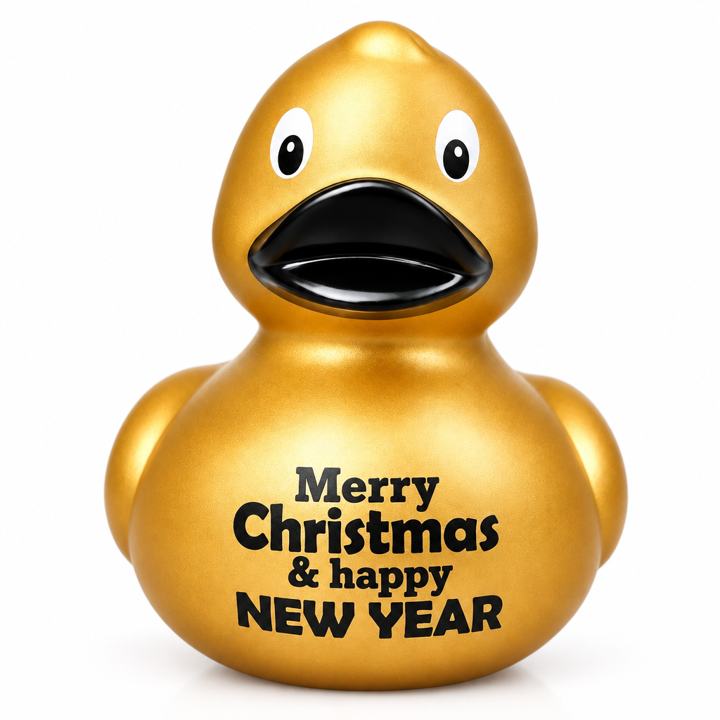 Canard doré « Merry Christmas & Happy New Year » – vue 1