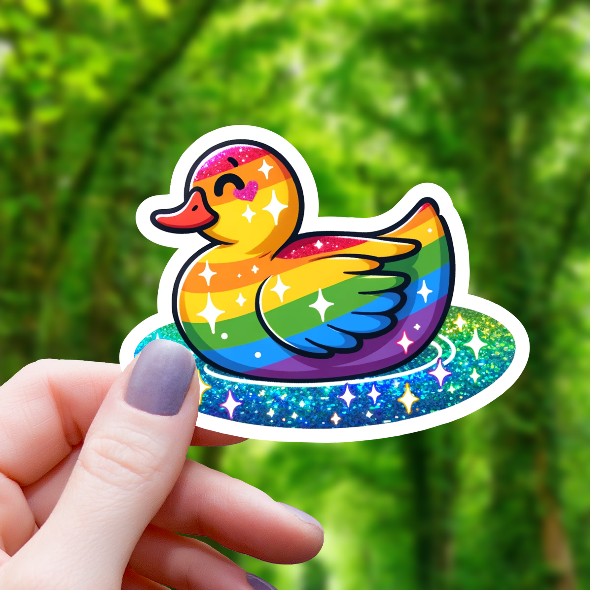 Rainbow Glitter Duck Sticker