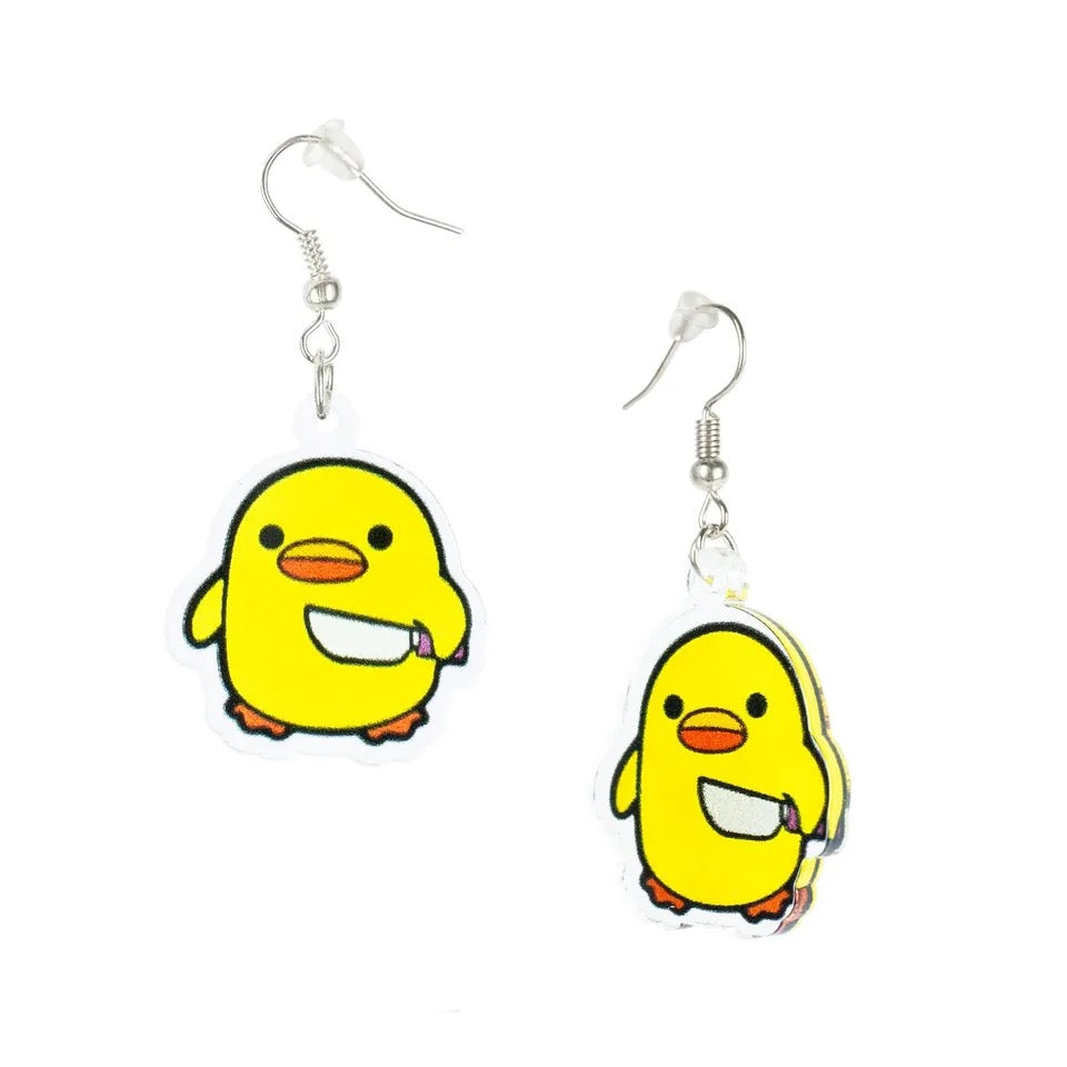 Duck earrings with a knife