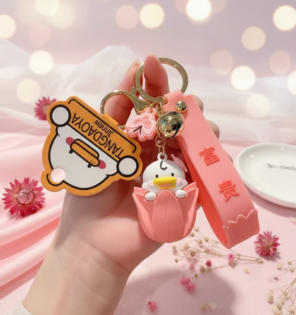 Duck Keychain in Cherry Blossom