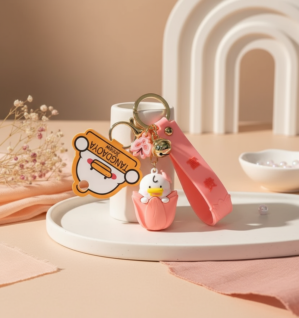 Duck Keychain in Cherry Blossom