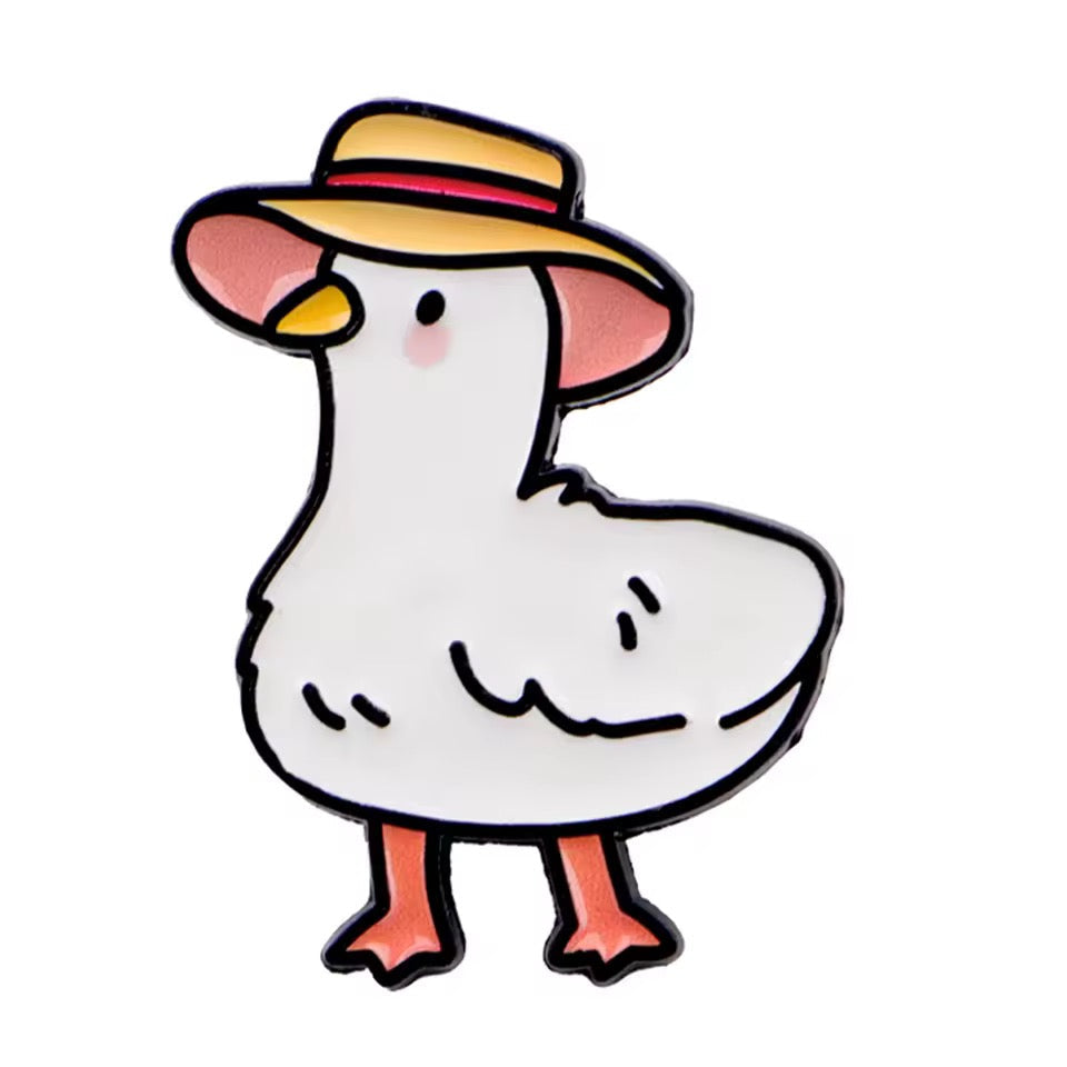 Photo produit - Pin’s Canard Blanc Chapeau de paille